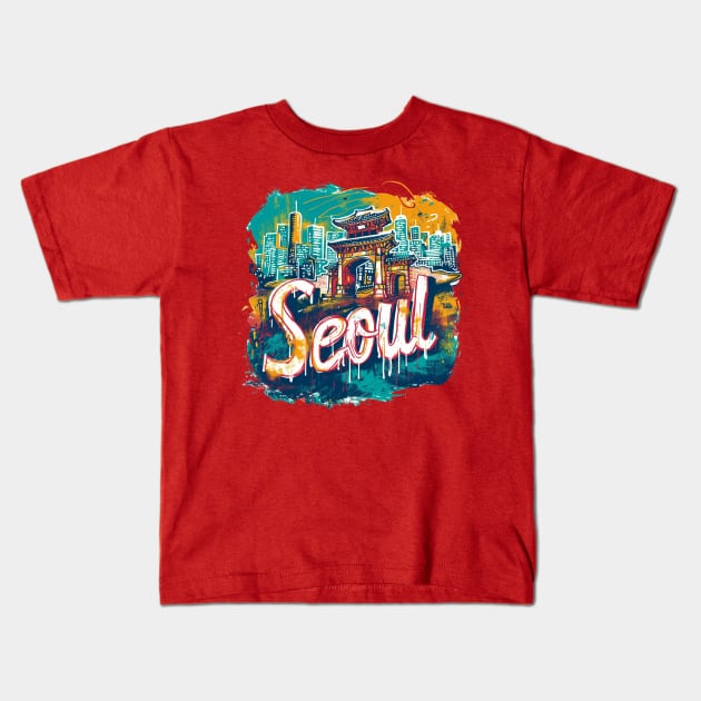 Seoul Retro South Korea t-shirt Kids T-Shirt by GreenMary Design